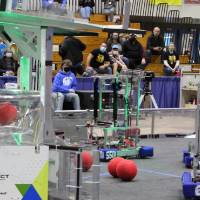 A robot on the field before a match begins
